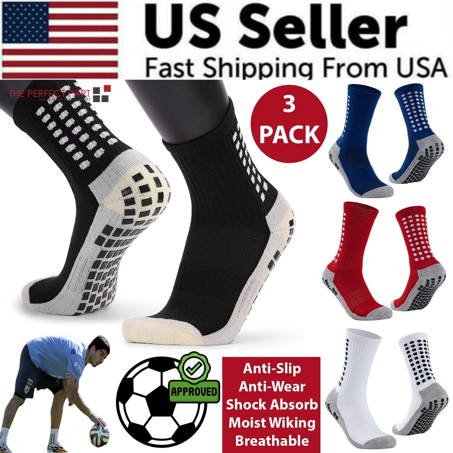 3 Pares Calcetines Deportivos Antideslizantes | Fútbol, Baloncesto y Running | Premium Grip Socks
