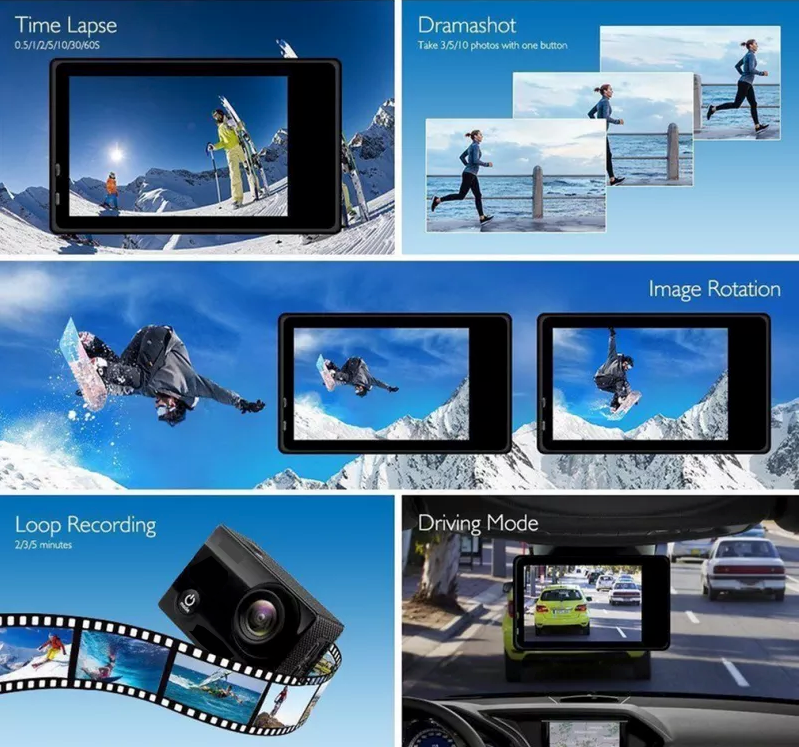 Cámara Deportiva 1080P Impermeable 30 m | 20 MP, Gran Angular 140°, Pantalla 2" + Accesorios