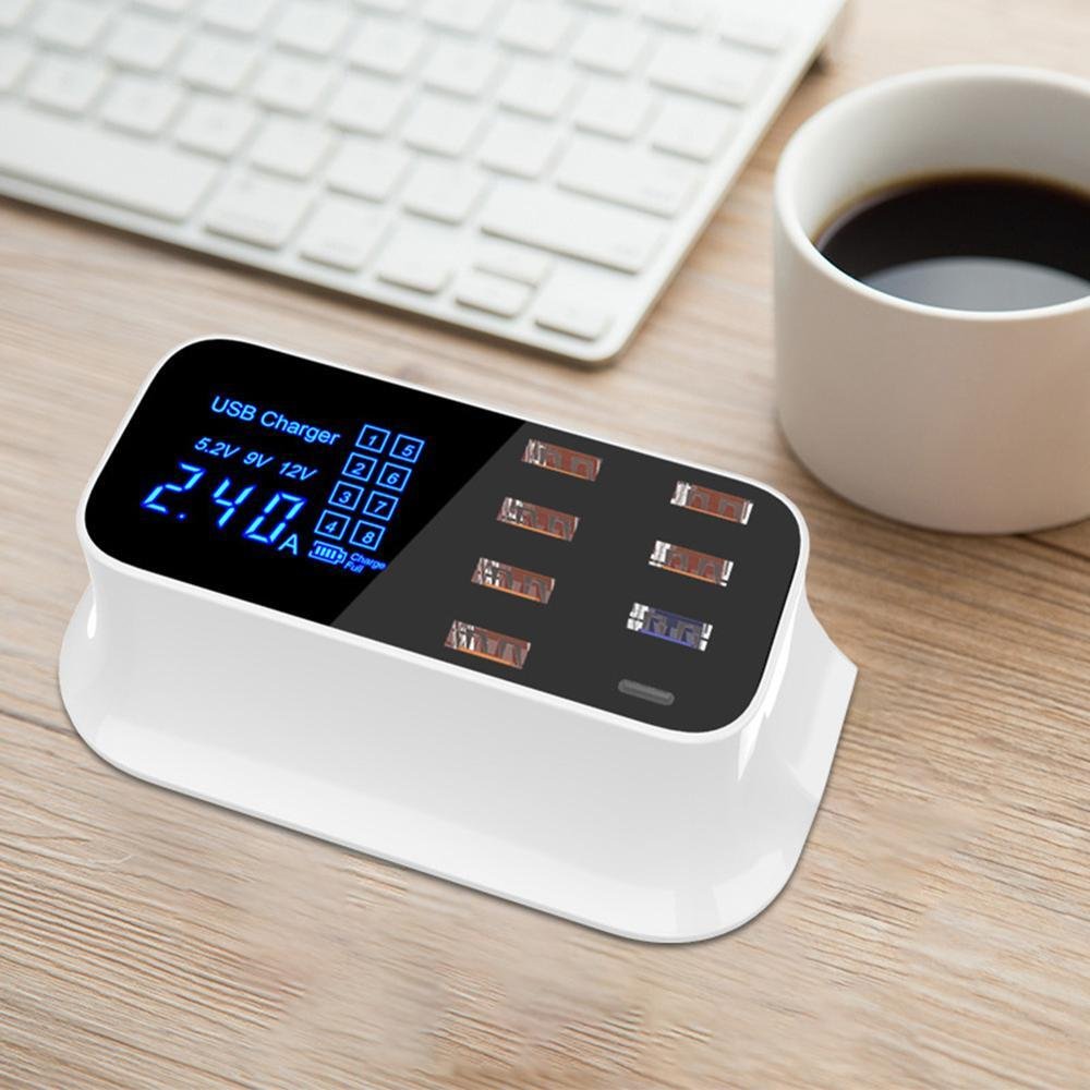 Cargador Inteligente 8 Puertos USB + Type-C | Pantalla LCD y Carga Rápida Multidispositivo