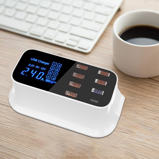 Cargador Inteligente 8 Puertos USB + Type-C | Pantalla LCD y Carga Rápida Multidispositivo