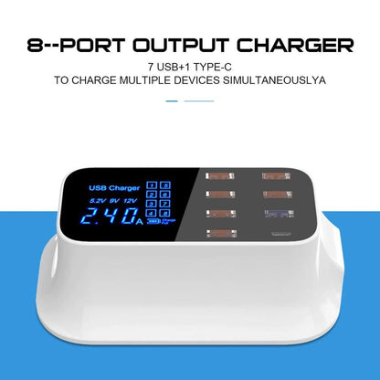 Cargador Inteligente 8 Puertos USB + Type-C | Pantalla LCD y Carga Rápida Multidispositivo
