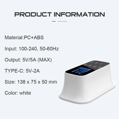 Cargador Inteligente 8 Puertos USB + Type-C | Pantalla LCD y Carga Rápida Multidispositivo
