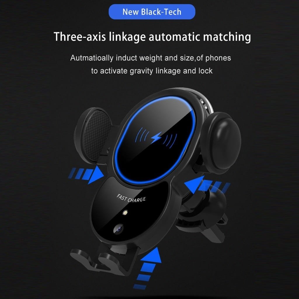 Cargador Inalámbrico Coche 15W | Soporte Autoajustable Qi Fast Charge para iPhone y Samsung