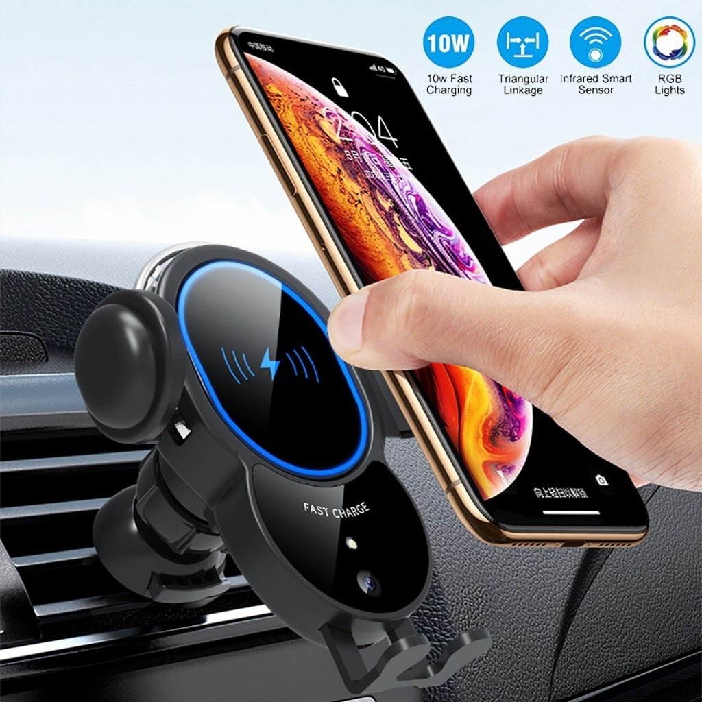 Cargador Inalámbrico Coche 15W | Soporte Autoajustable Qi Fast Charge para iPhone y Samsung