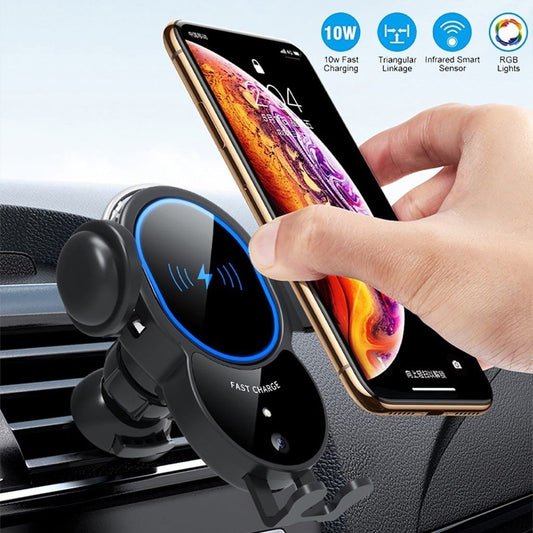 Cargador Inalámbrico Coche 15W | Soporte Autoajustable Qi Fast Charge para iPhone y Samsung